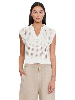 Velvet by Graham & Spencer | Cream Taye Cotton Cashmere Mesh Sweater Vest Size L